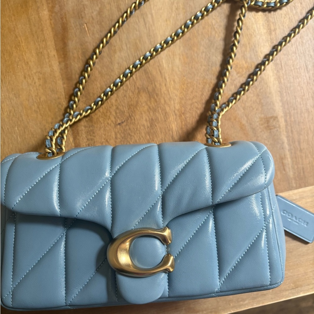 Coach Blue and Gold Quilted Shoulder Bag Bluebell Tabby 20